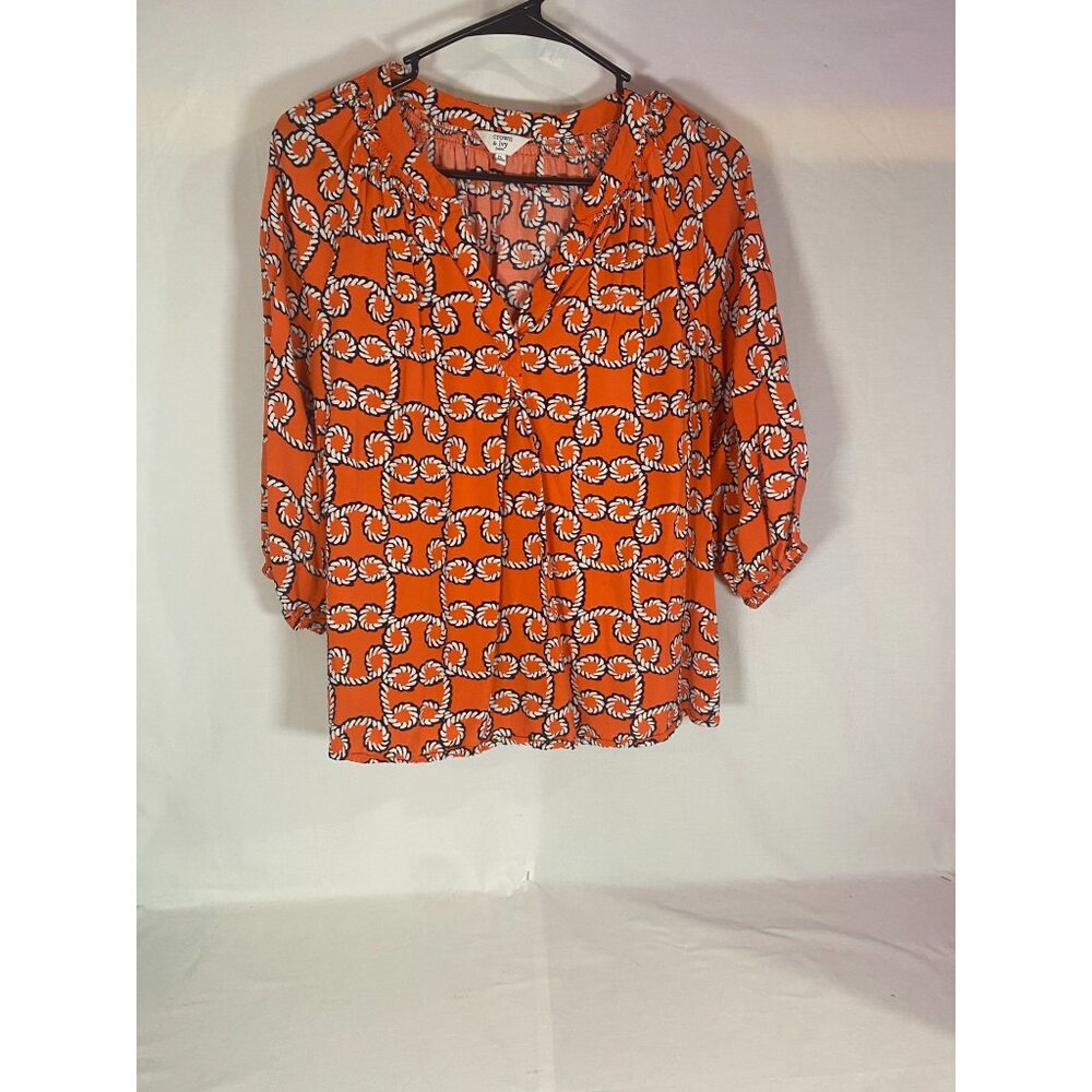 Crown & IVY Petite Orange 3/4 Sleeve V-neck Blouse Size PL